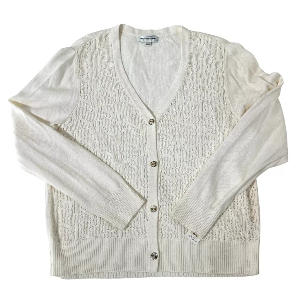 Nwt St. John Sport Women's Ivory V-Neck Button-Front Cardigan Sweater Size Large